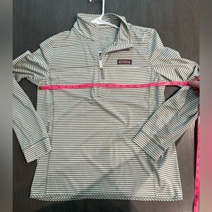 Vineyard Vines Green and White Striped Shep Shirt Performance Quarter Zip
